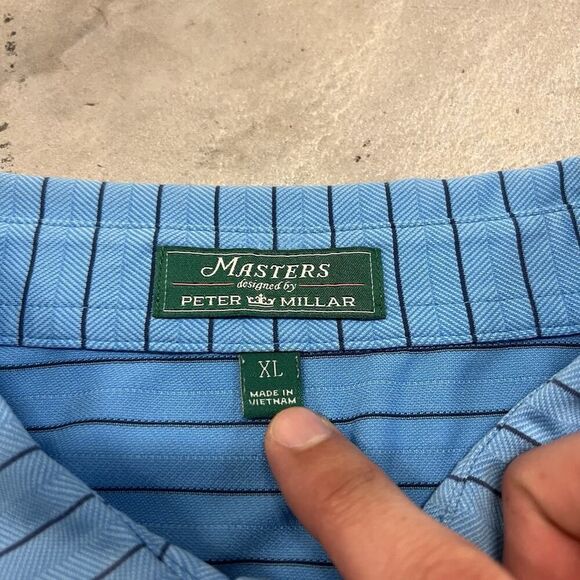 Masters Peter Millar Polo Shirt Mens XL Blue Striped Golf Tech Performance READ - Picture 5 of 9